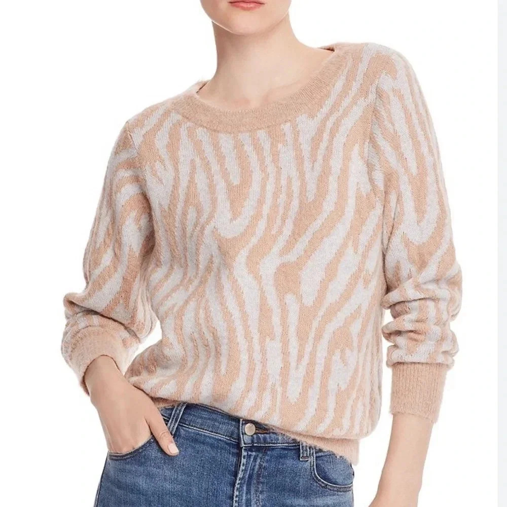Rebecca Taylos Tiger Stripe Merino Wool Alpaca Cotton Blend Sweater Small